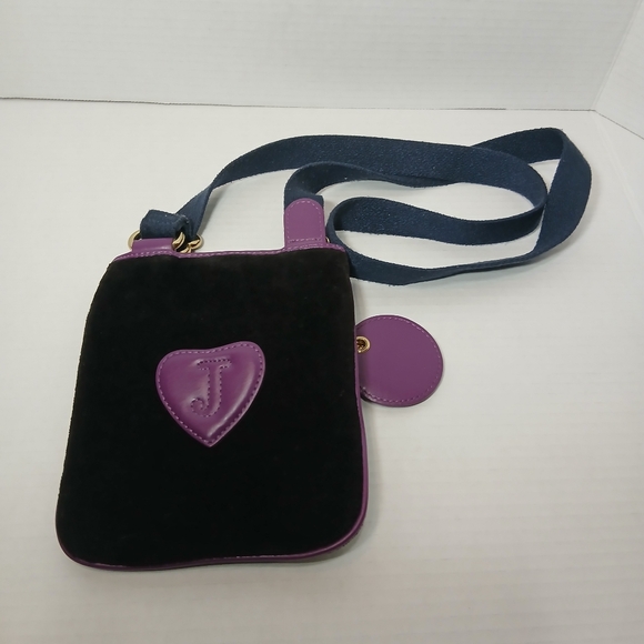 Vintage Juicy Couture Cross Body Bag Mini Black Purple Embroidered Glam Y2K - Picture 10 of 12